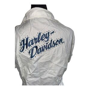 1XL Harley Davidson Full Zip Garage Shirt Short Sleeve Embroidered Rhinestones